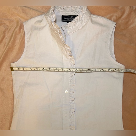 Kiel James Patrick Ruffle Oxford Cotton Sleeveless Shirt Size XS White - Picture 6 of 8
